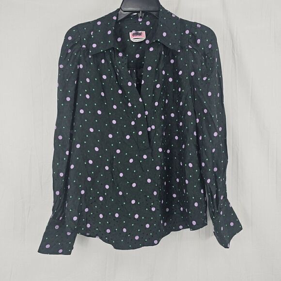 Kate Spade Pine Forest Green Pop Dots Blouse Size XS Silk Blend - Picture 6 of 15